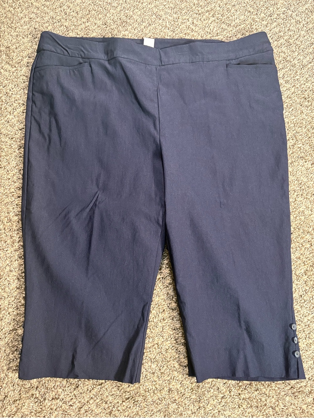 Chico's Dark Navy Pull-On Capri with Hem Button Accents